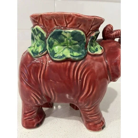 Vintage Ceramic Large Elephant Planter Colorful Made in Japan Pottery Burgundy - Picture 7 of 16